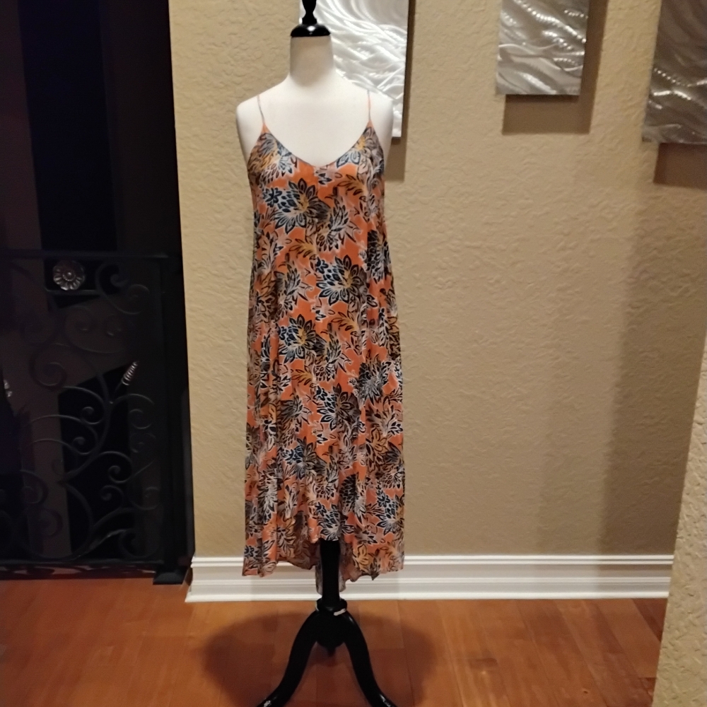 Sleeveless Peach Floral Maxi Dress with Spaghetti Straps